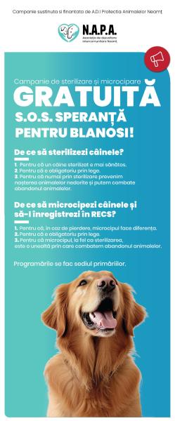 Campania gratuită de sterilizare, microcipare și înregistrare în Registrul de Evidență a Câinilor cu Stăpân